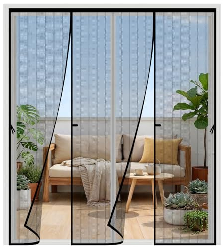 Mosquitera Puerta,180x222cm Mosquitera Puerta Magnetica Corredera Grandes,Doble Apertura Lateral,Automáticamente,Sin Necesidad de Taladrar,Contra Respirable,para Puertas Exteriores Balconera Terrazas