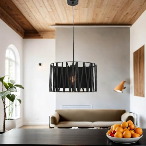 Taklampa design gjord av metall och tyg i svart D: 40cm E27 för matsal kök vardagsrum hänglampa taklampa inomhus hängande lampa