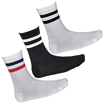 vitsocks Calzettoni Sportivi BAMBÙ Antiodore Spugna Uomo (3 PAIA) Calzini Tennis Skate Crew Socks Tema American Sport, 2x bianco 1x nero, 39-42