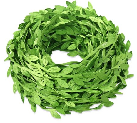 Hecaty 66 ft Leaf Ribbon, Artificial Eucalyptus Garland Rattan Leaf String, Decorative Jungle Wild Green Plant Leaves for Baby Shower Home Wedding Party Spring Decor Balloon Garland Wreaths DIY Craft