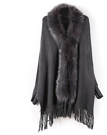 YOSICIL Mujer Chal Estola de Pelo Capa de Piel Sintética Estolas con Borla Mantón Poncho Cardigan de Punto con Bloques para Fiesta Boda Invierno Novia