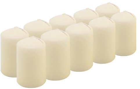 Hofer - Candele Cilindriche Cera a Colonna, Lunga Durata di 17 Ore, Set di 10 Candele, 5 x 8 cm, Colore Avorio, Antigoccia, Non Profumate, 1 Pacco di 10 Pezzi - Prodotte in Austria