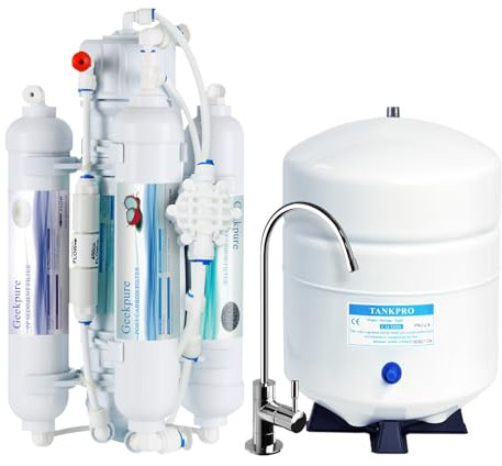 Geekpure Sistema de filtro de agua potable ósmosis inversa 4 etapas - Membrana certificada NSF de 100 GPD