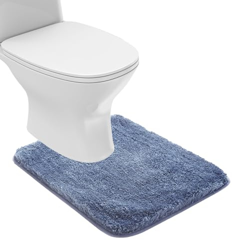 Suchtale Bathroom Contour Rug Non Slip Bath Mat Water Absorbent Soft Microfiber Shaggy Bathroom Mat Machine Washable Bath Rug for Bathroom Thick Plush U Shape Toilet Rug (20 x 24, Blue)