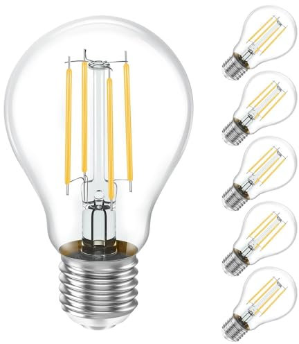 LEDYA LED Glühbirne E27, LED E27 Warmweiss 8W Ersetzt 60W Halogenbirne, E27 LED Vintage Lampe Energie Sparen, nicht Dimmbar, 25000 Stunden Lebenszeit, Filament Klar, 2700K, 6 Stück