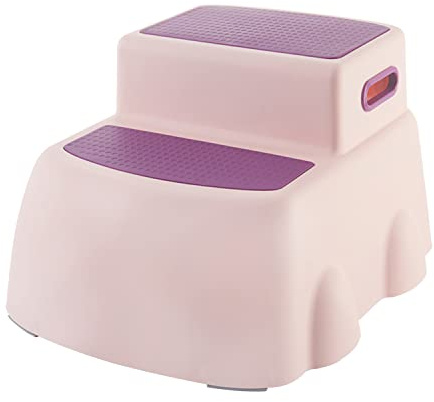 PUCHIKA Stegpall för barn, stegpall, barnpall, trapppall för barn, 2 steg, pall för barn, toaletttränare, halkfri potta, stegpall, toalettpall höjd upp till 23 cm, rosa