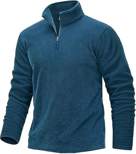 TACVASEN Mens Pullover Jumper Fleece Shirts Long Sleeve Work Pullover Sweater 1/4 Zip Top Fleece Sweatshirts Dark Blue,3XL