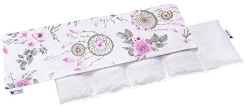 Medi Partners Körsbärskärneskudde, 60 x 20 cm, 800 g, 100% bomull, 5 kammare, kornkudde, stor ekologisk natur, värmekudde, kylterapi, avtagbart överdrag (drömfångare med blommor)