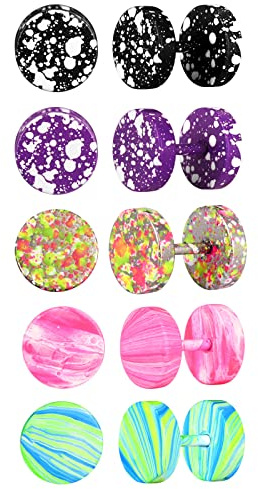MicVivien 8mm Colorato Cerchio Orecchini da Uomo Donna, Acciaio Inossidabile Finto Dilatatore Fake Cheater Plug Gauges Orecchini Cartilagine Helix Piercing Gioielli