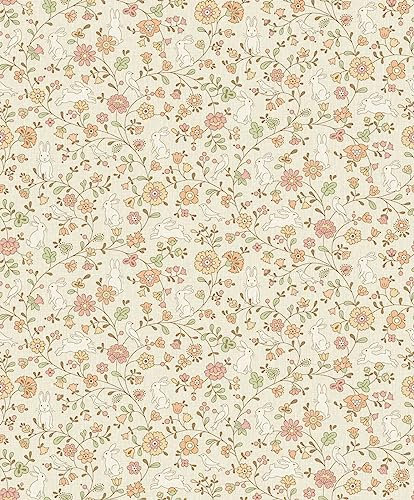Vliestapete Blumen Hasen Vögel Ranken Beige Creme Orange Rot JS3103