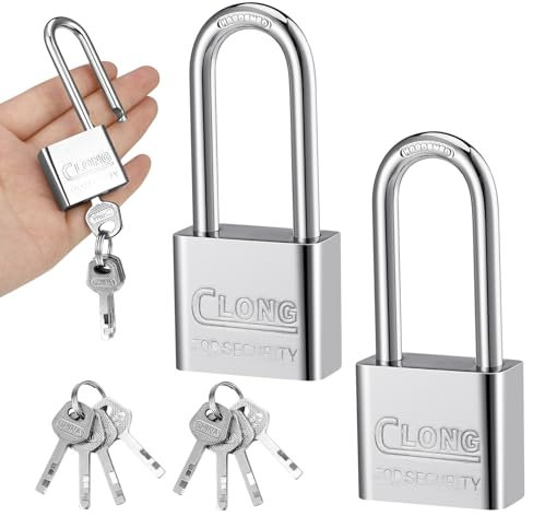 Firtink 2 Pack Long Shackle Padlocks, Padlock with Keys Heavy Duty Keyed Padlocks Long Neck Padlock for Shed Gym Locker Fence Garage Outdoor