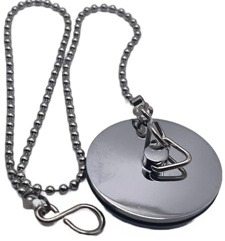 Aretro Bouchon de vidange en chrome poli de 45 mm avec chaîne à billes de 450 mm pour salle de bain, toilettes, cuisine (45 mm avec chaîne)