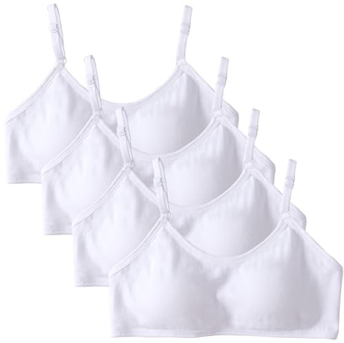 4 Pack Girls Sports Bra Training Bras Underwear with Fixed Bust Pad and Adjustable Strap Teenage Girls Crop Top for Kids 10-12 Years