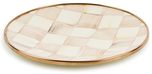 MACKENZIE-CHILDS Enamel Saucer, Small Coffee and Tea Cup Saucer, Brown-and-White Mocha Check