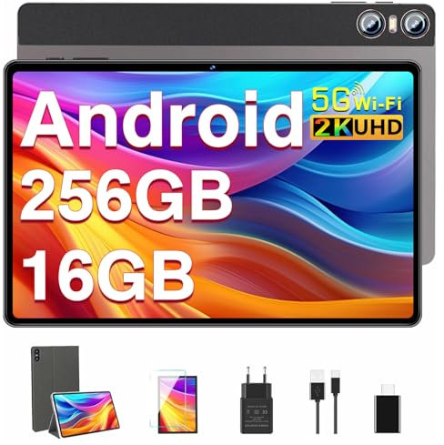 BIEGEDY Tablet 11 Pulgadas Pantalla 2K PC 16GB RAM + 256GB ROM + TF 1TB, Tableta Octa-Core 2.0 GHz /10000 mAh /8MP+20MP+2MP Macro/2000 * 1200 Pixels / 5G WiFi/Tapa Metálica Marrón