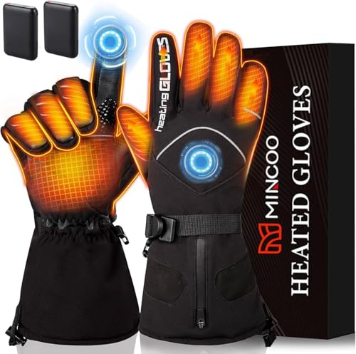 Mincoo Gants Chauffants Homme Femme avec 2x5V 6000mAh Batteries, Gant Chauffant Moto à 3 Niveaux, Charge de Type C, Imperméables, Gants Tactiles pour Le Ski, la Randonnée et Le Cyclisme (M)