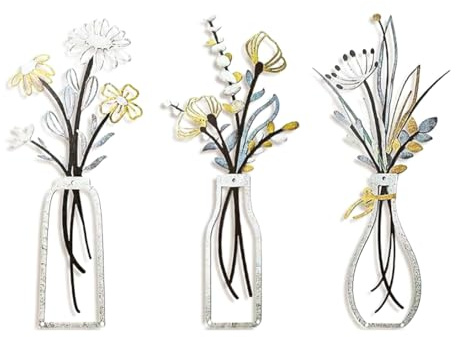 zalati Jarrón de metal de 3 piezas para decoración de pared, de hierro pintado de doble cara, para el hogar, sala de estar, dormitorio, decoración de interiores.