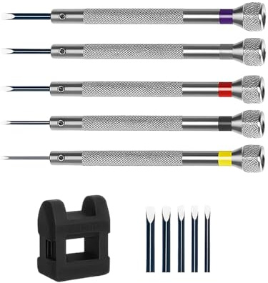 11 Pack Watchmakers Screwdriver Set, Precision Screwdriver Kit for Jewellers Watch Eyeglasses Clocks 0.8/1.0/1.2/1.4/1.6 mm Jewelry Tools Repair Magnetizer (5 Screwdrivers 5 bits 1 demagnetizer)