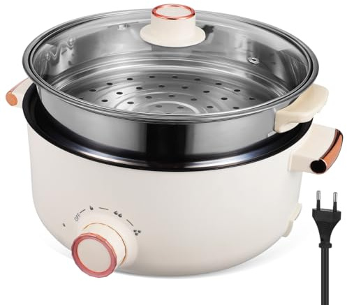 Amosfun Casserole Électrique Portable Multifonction avec Revêtement Antiadhésif Rapide Cuiseur Vapeur Intégré pour Bureau Voyage et Dortoir Cuisson Polyvalente pour Personnes