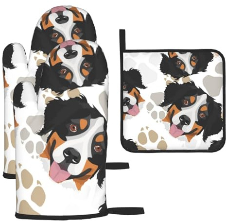 Pattes de Chien Bouvier Bernois, Gants de Cuisine résistants à la Chaleur, maniques et maniques, Lot de 3 pièces