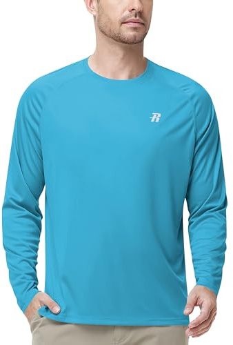 Runhit Men's Rash Guard UPF 50+ Sun Protection Long Sleeve T-Shirts Lightweight Quick Dry SPF UV Swim Shirt for Golf Hiking Cycling, Aqua Blue L