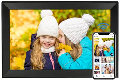 64 GB digital bildram med 15,6-tums 1920 x 1080 HD, automatisk rotationsfunktion, WLAN digital fotoram, upphängning samt omedelbar överföring av foton och videor på avstånd