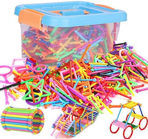 LONTG Construction Building Blocks Set Magic 3D Puzzle Bars Kit with Interlocking Sticks Geometry Intelligent Learning Education Toys with Toy Storage Tote, 400 pieces