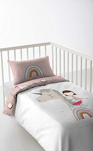 Haciendo el Indio S2802453 Bettbezug für Kinderbett, Unicorn, Weiß, Größe 80 cm, 115 x 145 + 20 cm