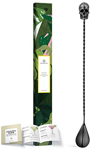 Homestia Totenkopf Barlöffel 30,5 cm Edelstahl Rührlöffel Set von 2 (schwarz) Barwerkzeug Halloween Geschenk-Set