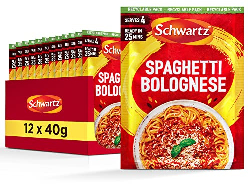 Schwartz Spaghetti Bolognese receptmix | Serverar 4 | 40 g | Härlig smak | Med söt tomat, vitlök, aromatisk basilika och oregano | Inga konstgjorda färgämnen eller smaker | 12-pack