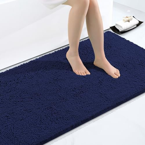 Homaxy rutschfeste Badematte Mikrofaser Chenille Badezimmer Badteppich Saugfähige Hochflor Badvorleger-60 x 120 cm, Marine Blau