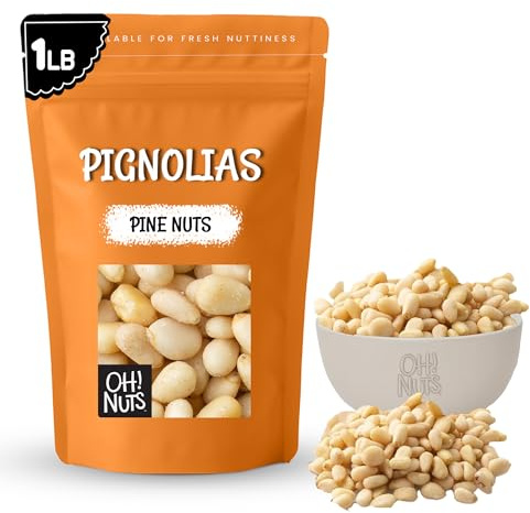 Oh! Nuts Pine Nuts (Pignolias) - Raw - 100% Natural Pine Nuts - 1 lb Bulk Bag - Premium Pignoli Packed with Protein