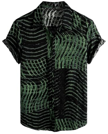 VATPAVE Mens Hawaiian Shirt Short Sleeve Button Down Shirts 3XL Dark Green
