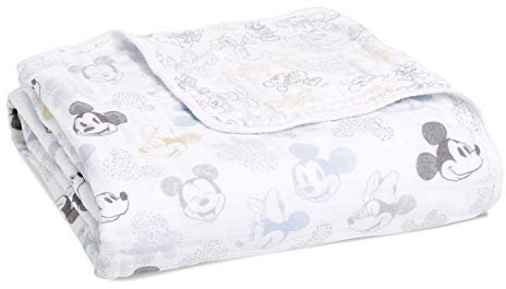 aden + anais 100% Cotton Muslin Dream Blanket, Deal Newborn Nursery & Cot Blankets for Baby Girls & Boys, Unisex Toddler & Infant Bedding, Shower & Registry Gift, Mickey + Minnie 120x120 cm (Pack of 1), Disney Baby - Mickey Mouse & Minnie Mouse,ADBC10013DI