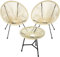 tectake® Conjunto Muebles Jardín Exterior de Acero, Estilo Acapulco, 2 Sillas y 1 Mesa con Cristal, Mesa y Sillas de Terraza Resistentes a Intemperie,Topes en Patas, para Interior y Exterior - beige