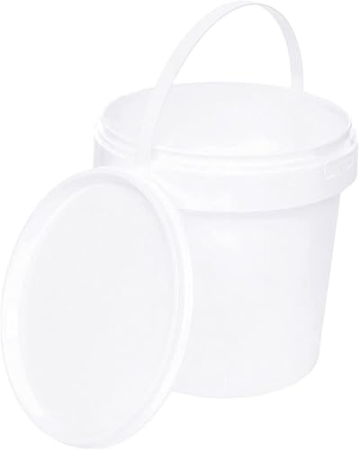BenBow Secchio con coperchio 1l bianco 1000x 1 litri sicuro per gli alimenti, stabile, ermetico, a prova di perdite, inodore - contenitore di plastica, con manico - vuoto