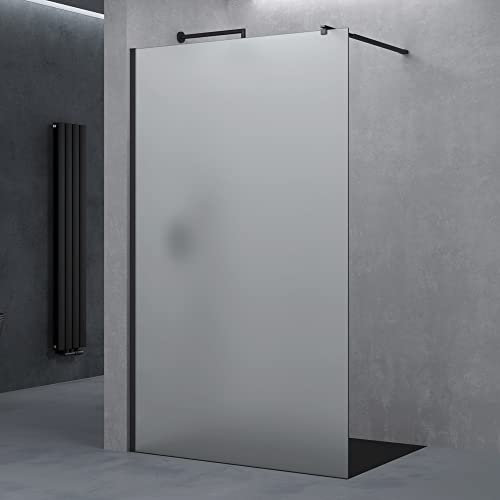 doporro Luxus Duschwand für Dusche Duschabtrennung 120x200cm Schwarz Walk-In Dusche 8mm ESG-Sicherheitsglas Vollsatiniert inkl. Nanobeschichtung Bremen01VS