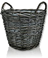 DARO DEKO Weiden Pflanzkorb schwarz Ø 33cm mit Henkeln und Kunststoffeinsatz Aufbewahrungskorb Pflanzkübel Übertopf Blumen-Korb