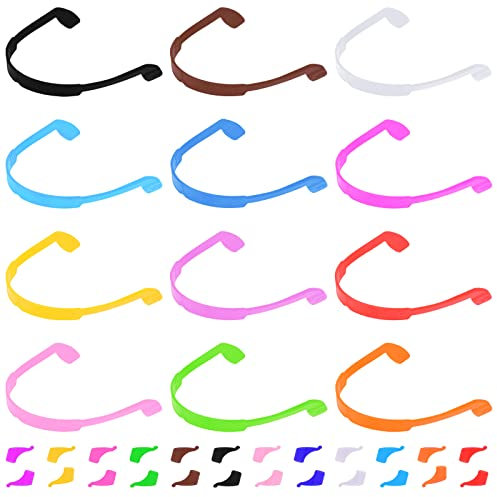 Lusofie 12 Stück Brillenband Sport Kinder Silikon Brillenbänder 12 Stück Ohrclip Haken Set mit Brille mit Halter Brillenhalter Silikon Elastische Sport Kleinkind Brillenband mit Ohrclip Haken Herren