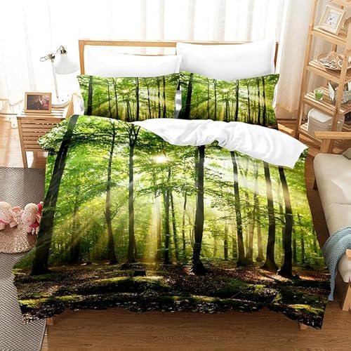 phonxia Bettwäsche 90x200 GrüNer Wald Bettbezug 90x200 mit Reißverschluss Bettwäsche Set 2 Kissenbezug 80x80 cm Deluxe Atmungsaktiv Reversibel Mikrofaser