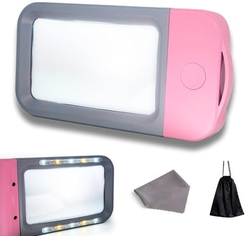 VOCA Lente d'ingrandimento da lettura rettangolare con 10 luci a LED, lente d'ingrandimento di lettura grande formato 3X con LED dimmerabile per anziani, giornali, libri, caratteri piccoli (Rosa)