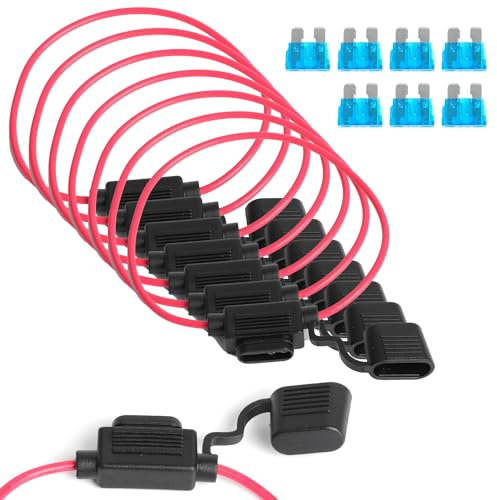 7Pcs Sicherungshalter mit 12AWG Draht für KFZ LKW,32V 20A Inline Flachsicherung Wasserdicht Halter mit Voll Vergossenem Gehäuse und Kabelbaum, lastwagen, triebwerken und batterieschutz