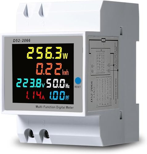 DeWin Compteur d'électricité Numérique, Compteur d'énergie Monophasé Courant Tension Puissance KWH Compteur 6 en 1 Compteur d'énergie avec écran LCD AC 40-300 V