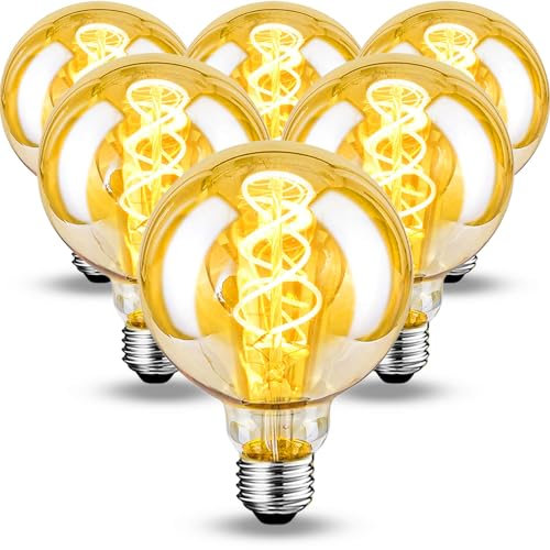 EAVOLUSON Ampoule E27 Vintage LED Dimmable, Ampoule Décorative E27 Lumière Douce 4W Ampoule Vintage Filament Spiralé 2700K 400LM Edison Ampoule LED Blacnc Chaud, Lot de 6