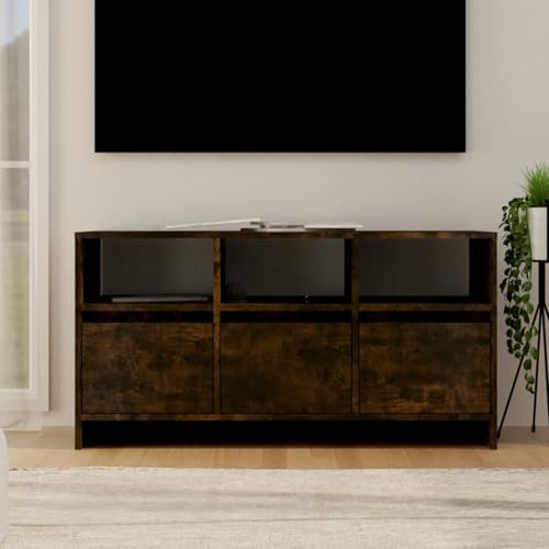 Gecheer TV-bänk TV-bord med stort förvaringsutrymme TV-bänk TV-skåp vardagsrum TV-bord TV-skåp vardagsrum spånskiva rökt ek 102 x 37,5 x 52,5 cm