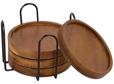 Set di 6 sottobicchieri in legno, rotondi, per bicchieri, lavabili in legno di acacia, adatti per bevande, birra, vetro, sottobicchieri, tavolino da caffè