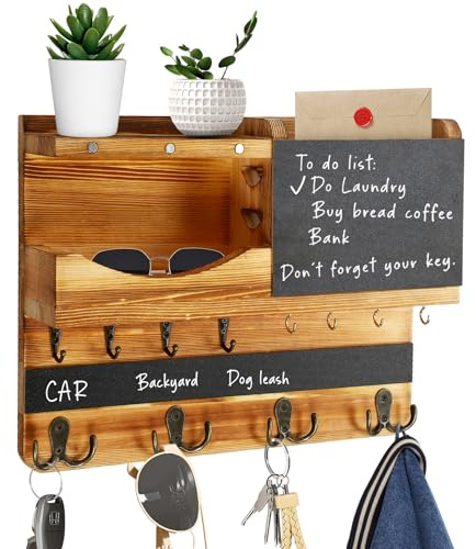JKOKPMG Schlüsselbrett mit Ablage, schlüsselkasten Holz,Schlüsselbrett,Schlüsselhalter mit Edelstahlhaken,Schlüsselablage Wand, Schlüsselboard aus Buche,Schlüsselhaken Key Holder Modern