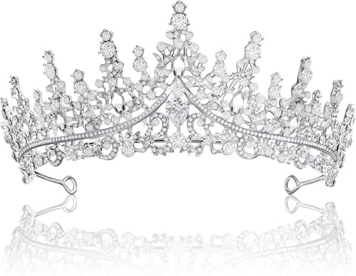 Krone Fasching, Prinzessin Erwachsene Diadem Silber, damen Tiara Hochzeit Karneval Geburtstag Party Kostüm Accessoires
