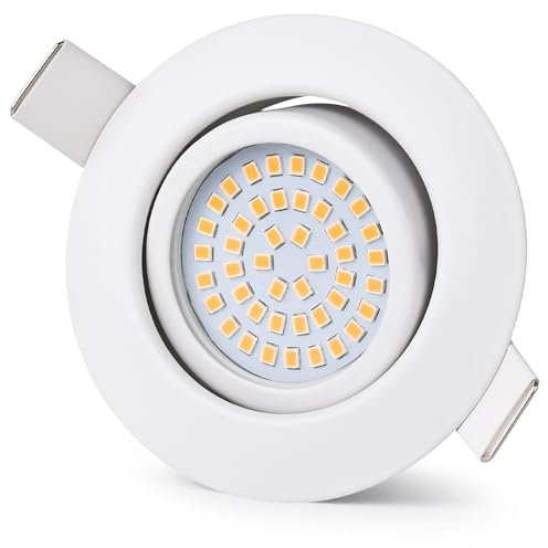 GeyouLux Spot Encastrable LED 6W IP44 Extra Plat Spot LED Dimmable 68mm Réglable 45° Spot de Plafond Blanc Chaud 3000K Éclairage Encastré pour Salon Cuisine Salle de Bain, Lot de 1, Blanc