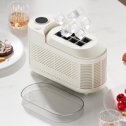 mini Ice Maker Machine Bänkskiva för hemmet, Bärbar Liten Klar Isbitsmaskin, CE Redo på 10 minuter, Låg ljudnivå och energibesparing, Lätt att rengöra (White Standard)